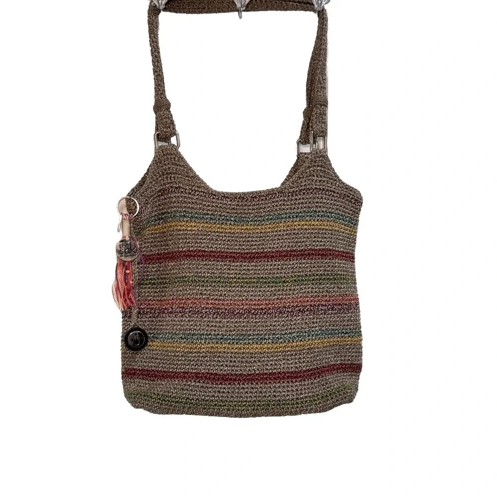 The Sak Belle Tote Shoulder Bag Slouchy Handbag Purse Rainbow Stripe EXTRA CHARM